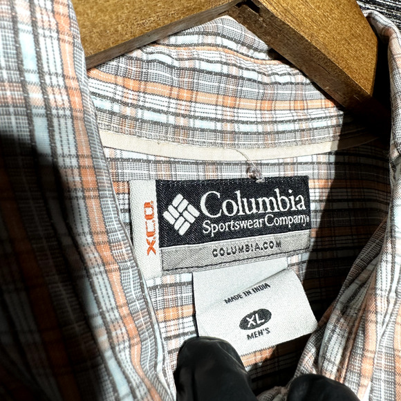 Columbia XCO Button Up Shirt Men's XL Orange Plaid Short Sleeve - Picture 2 of 12